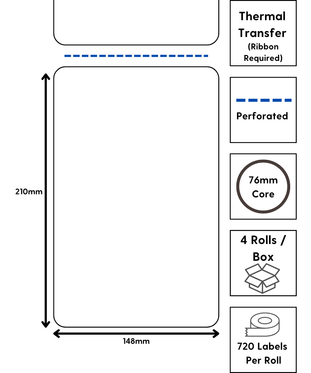 148 x 210mm (1a) semi-gloss paper / permanent / 76mm cores / perforated