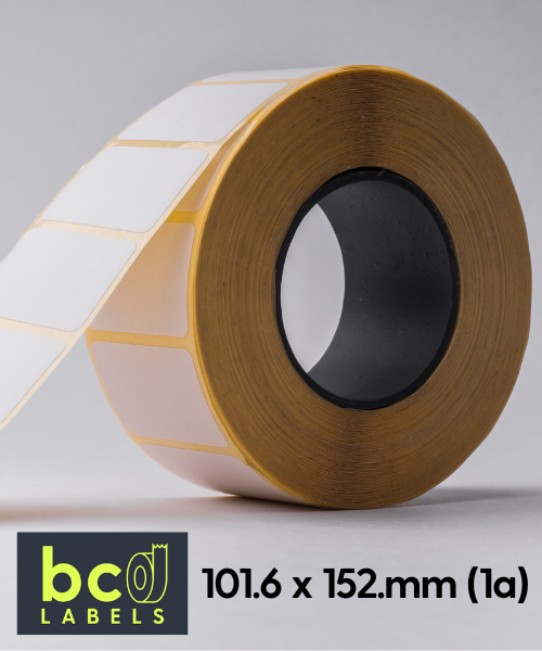 101.6 x 152.4mm (1a) uncoated direct thermal / 76mm core / permanent / perforated